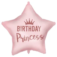 Балон с фолио за рожден ден – с надпис „Birthday Princess”, звездообразен, розов 46см