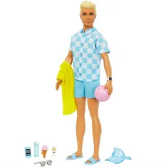 Barbie The Movie: Ken Плажна кукла с плажни аксесоари - Mattel изображение 4