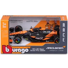 Bburago: McLaren MCL38 Miami Grand Prix 2024 F1 състезателен автомобил метален автомобилен модел 1/43 (Оскар Пиастри #81)