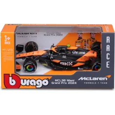 Bburago: McLaren Racing MCL38 (2024) F1 състезателен автомобил метален автомобилен модел 1/43 (Ландо Норис #4)