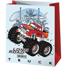 Cardex: Монстер Трак червено-бяло средно голямо подаръчно пликче 17,8x10x23cm