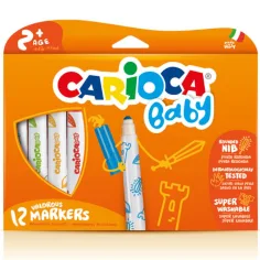 Carioca: Комплект от 12 цветни бебешки флумастера, които могат да се измиват