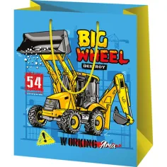 Чанта за подаръци с мотив на Big Wheel строителна машина голям размер 26x13x33cm