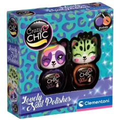 Crazy Chic: Lovely Nail лак за нокти с четка под формата на животни 2бр. жълт и розов комплект - Clementoni