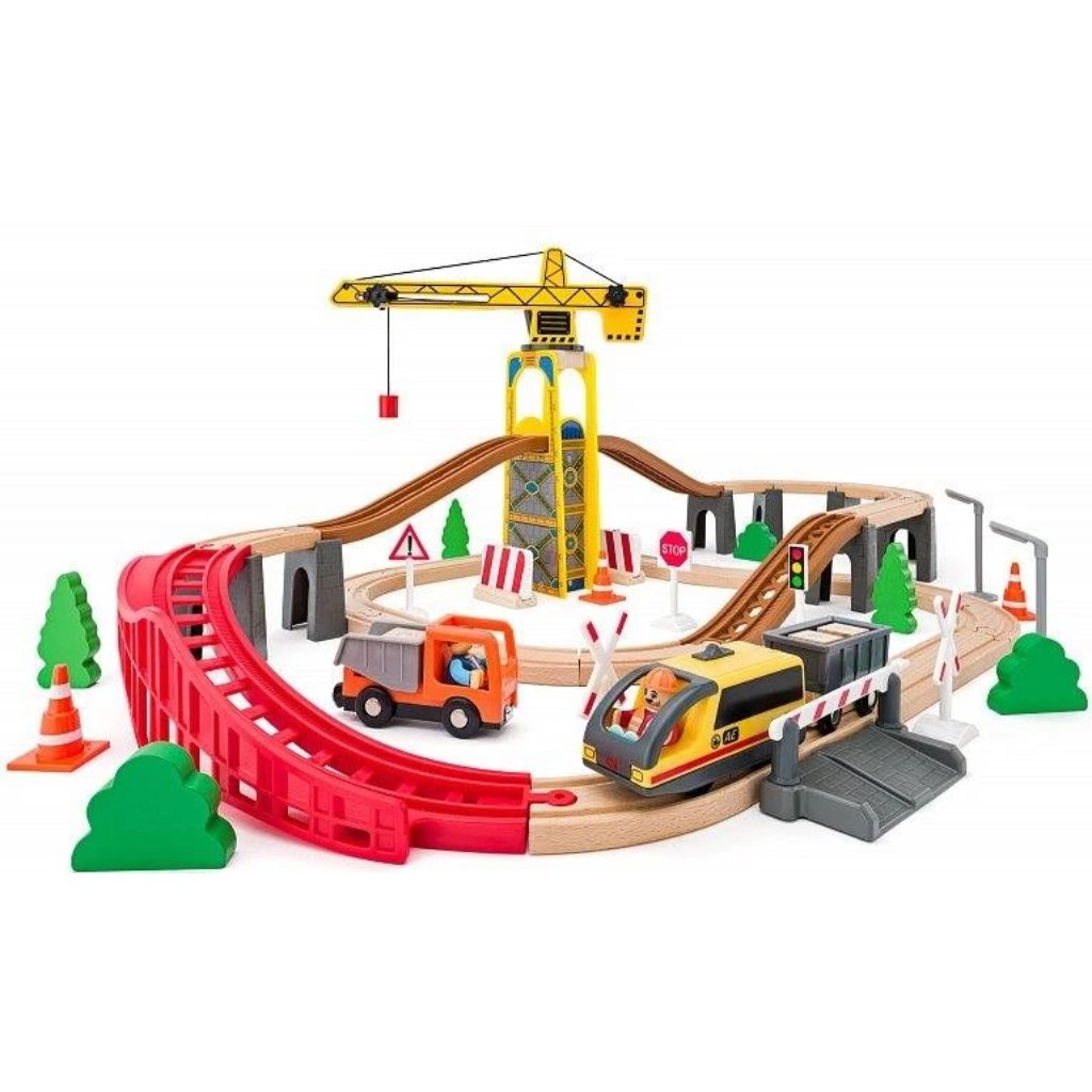 Дървен железопътен комплект с кран - Woodyland