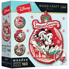 Дървена Пъзел: Disney - Коледа на Мики и Мини 160 части премиум дървен пъзел - Trefl