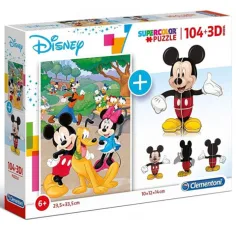 Disney: Пъзел с Мики Маус 104 части + 3D модел на Мики - Clementoni