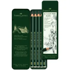 Faber-Castell: 9000 Jumbo графитен молив в метална кутия, комплект от 5 броя