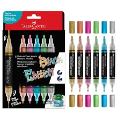 Faber-Castell: Черна серия Shake & Paint 2 края 3mm и 1mm 6бр цветен метален маркер комплект