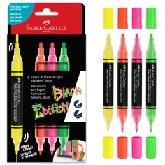Faber-Castell: Черна версия Shake & Paint 2 с 2 края 3mm и 1mm 4бр цветен маркер комплект