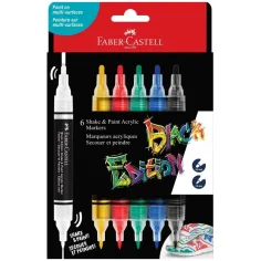 Faber-Castell: Черна версия Shake & Paint 2 с 2 върха 3mm и 1mm 6бр цветен маркер комплект