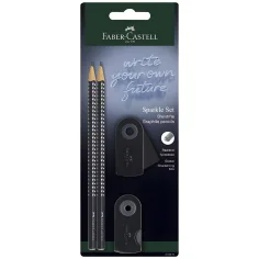 Faber-Castell: GRIP Sparkle 4 броя черен графитен молив комплект с гумичка и острилка