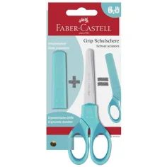 Faber-Castell: Grip училищен ножица в тюркоазен цвят с предпазител за остриета