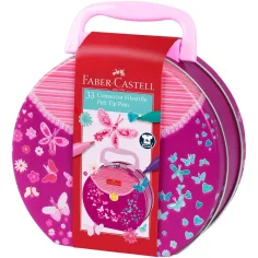 Faber Castell: Комплект флумастери Connector 33бр. в метална чанта с пеперуди