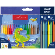 Faber-Castell: Комплект флумастери с динозаври 18+6бр.