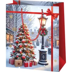 Коледно настроение на улицата ексклузивна голяма подаръчна чанта 26x13x33cm
