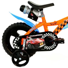 Hot Wheels 12” детски велосипед с държач за бутилка и странични колела в оранжево-черен цвят – Dino Bikes велосипед изображение 2
