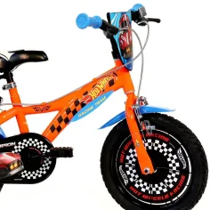 Hot Wheels 14” детски велосипед с държач за бутилка и странични колела в оранжево-черен цвят – Dino Bikes велосипед изображение 3