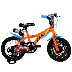 Hot Wheels 14” детски велосипед с държач за бутилка и странични колела в оранжево-черен цвят – Dino Bikes велосипед