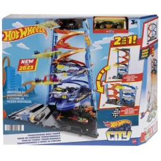Hot Wheels City: 2 в 1 състезателна кула комплект за игра - Mattel