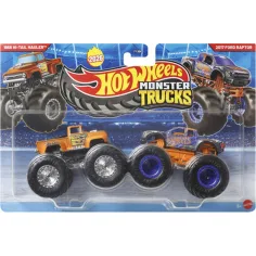Hot Wheels Monster Trucks: 1956 Hi-Tail Hauler срещу 2017 Ford Raptor малки автомобил 2бр. пакет 1/64 - Mattel