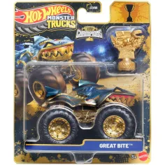 Hot Wheels Monster Trucks: Great Bite шампион малка кола с трофей 1/64 – Mattel
