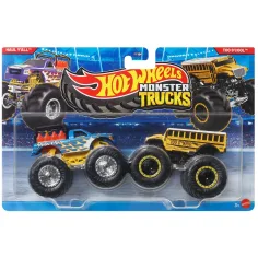 Hot Wheels Monster Trucks: Haul Y'All срещу Too S'Cool комплект от 2 малки автомобила 1/64 - Mattel