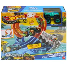 Hot Wheels Monster Trucks: Spiral Shark Smash писта с Mega-Wrex количка – Mattel