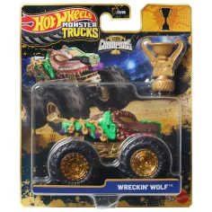 Hot Wheels Monster Trucks: Wreckin Wolf шампионски монстер камион с трофей 1/64 - Mattel