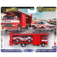 Hot Wheels: Втори етаж камион Промоционален автомобилен транспорт и 73 Plymouth Duster малък автомобил 1/64 - Mattel
