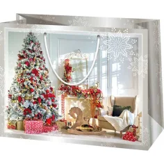 Коледна уютна голяма подаръчна чанта 26x13x33см