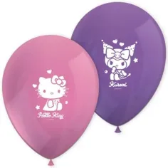 Комплект латексови балони с мотиви на Hello Kitty и Kuromi, 8 броя