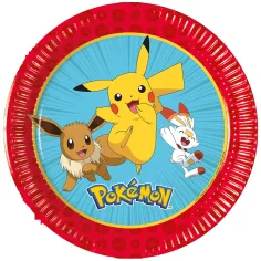 Комплект от 8 броя хартиени чинии Pokémon с диаметър 20 см
