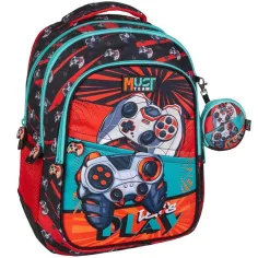 Луна: Must Team Gamer закръглен 3 отделен училищен ранец, раница 32x18x43cm
