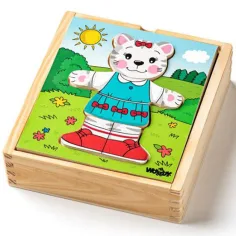 Облечен котенце дървена пъзел 18бр. - Woodyland