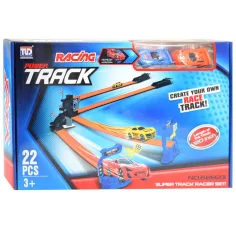Power Track: 22-частен комплект за състезателна писта с кръстовище и 2 малки колички с обратно движение 1/64