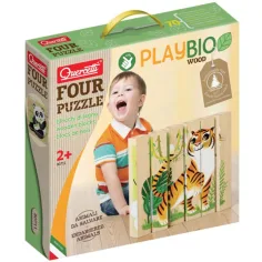 Quercetti: PlayBio Застрашени животни 4 в 1 дървена пъзел