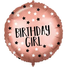 Рожден ден фолиен балон – с надпис "Birthday Girl", розово злато, 46 см