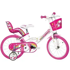 Розово-бяло детско колело с еднорог 16-инчов размер - Dino Bikes велосипед
