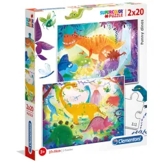 Смешни динозаври Supercolor 2 в 1 пъзел 2x20бр. - Clementoni