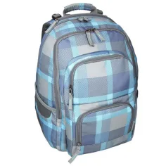 Spirit: E-Bag синя каре закръглена училищна чанта, раница 46x34x22cm
