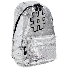 Spirit: Hashtag Silver блестяща училищна раница, раница сребрист цвят 41x32x21cm