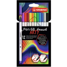 Stabilo: Pen 68 Brush ARTY комплект маркери с четка 12бр.