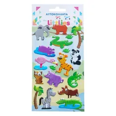 The Littlies: Джунглови животни 3D пухкави стикери комплект 10x22см на лист