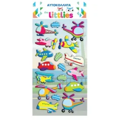 The Littlies: Комплект 3D пухкави стикери с самолети и хеликоптери 10x22 см