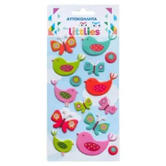 The Littlies: 3D пухкави стикери с птици на лист 10x22см