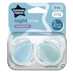 Tommee Tippee: Нощно време 2 бр. флуоресцираща ортодонтска биберон комплект в различни варианти (0-6 месеца)