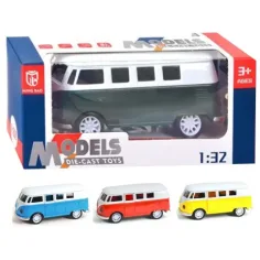 Volkswagen T1 1/32 метален модел на кола с обратно движение, отварящи се врати, светлина и звук в различни варианти