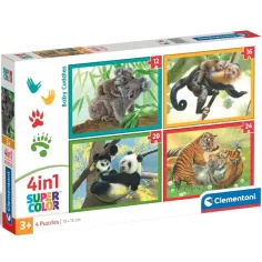 Животни с техните малки 4 в 1 12, 16, 20 и 24 части пъзел - Clementoni