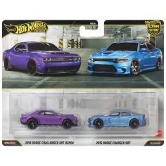 Hot Wheels: Deluxe 2018 Dodge Challenger SRT Demon и 2015 Dodge Charger SRT малка кола 2 броя пакет 1/64 - Mattel